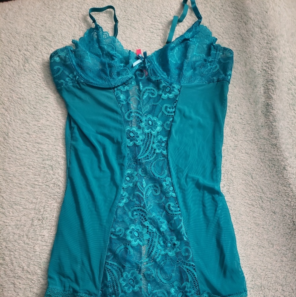 Teal Lace Gartered Chemise.  New without tag.